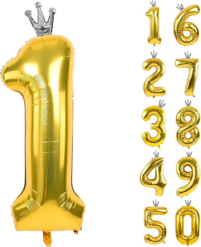 Gold Number 1 Balloon with Crown, 40 inch Gold Number Balloon 1st Birthday by Yeodong