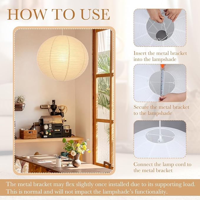 Nuanchu 2 Pack 30" Large Hanging Paper Lampshade Set Round and Oval White - Image 5