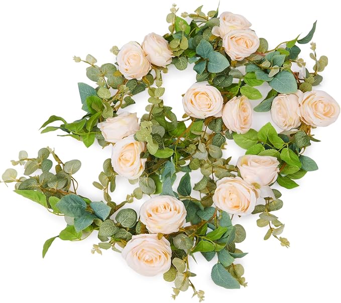 Artificial Flower Garland 2pcs 5.4ft Peony Vine Decor, Champagne Flower | - Image 2