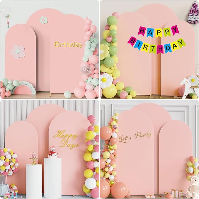 Fomcet Wedding Arch Cover 7.2FT, 6.6FT, 6FT Pale Pink Spandex Fitted Fabric Backdrop Set of 3 Round Top Chiara Arch Backdrop Stands Covers for Wedding Ceremony Birthday Party Baby Shower Decor