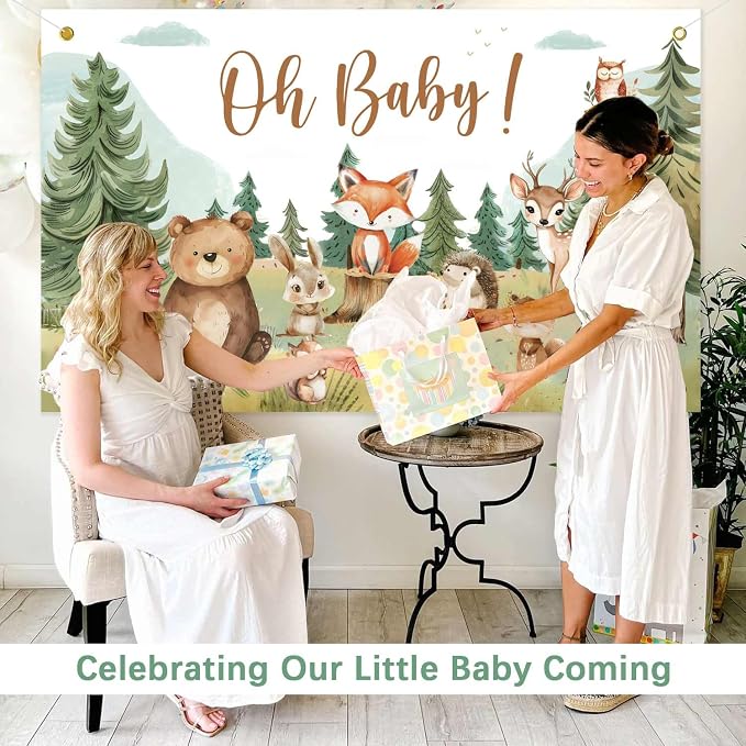 Woodland Baby Shower Decorations Backdrop Banner | Large Size 3Ft x 5Ft - Image 2