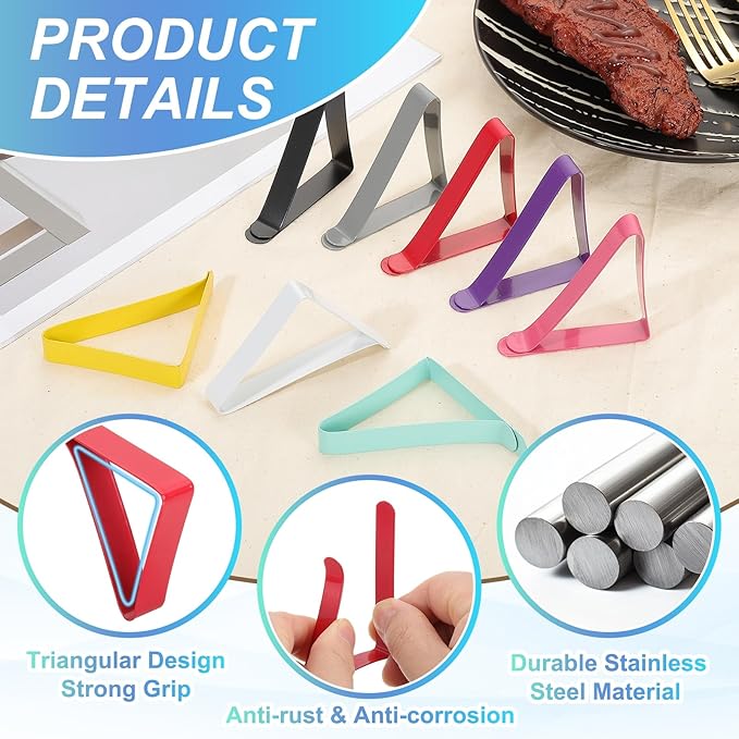uxcell 8 Pack Tablecloth Clips, Stainless Steel Table Cloth Cover Clamps, 2.95" x 1.77" Windproof Holder Clips for Home Party Picnic Wedding Camping Dining Tables, Purple