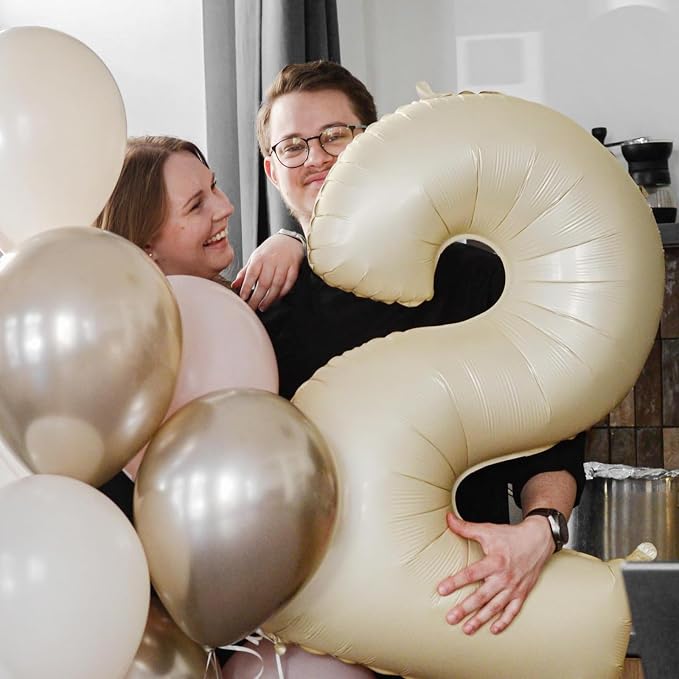 40 Inch Cream Number 2 Balloon, Digital 2 Cream White Giant 2 Foil Balloon - Image 6