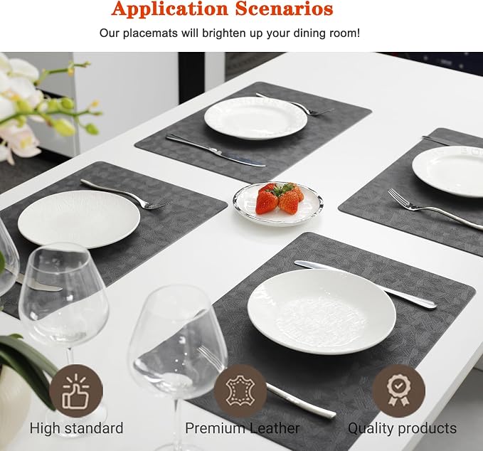 Vinyl Placemats Set of 8 Heat Resistant Easy Clean Non-Slip Place Mats - Image 2
