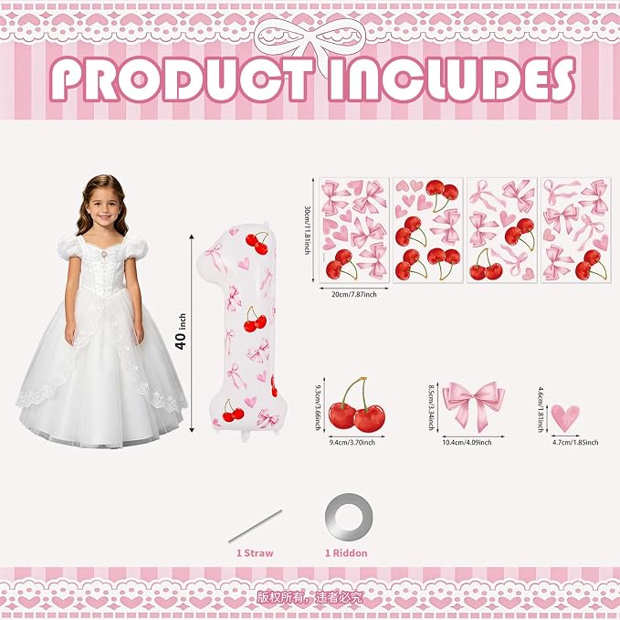 2nd Birthday Cherry Balloon, 40 Inch Number 2 DIY Pink Party Decor | Cherry - Image 3