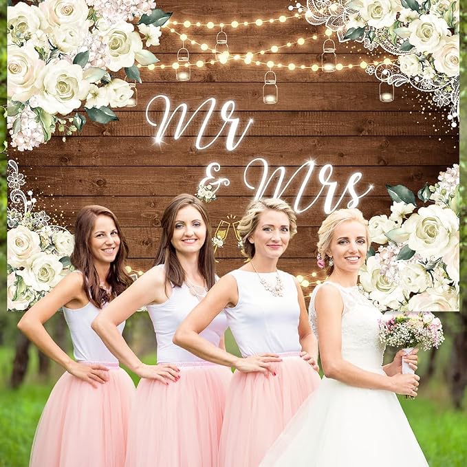 MEHOFOND 7x5ft Mr and Mrs Bridal Shower Backdrop Wedding Decorations Rustic - Image 7