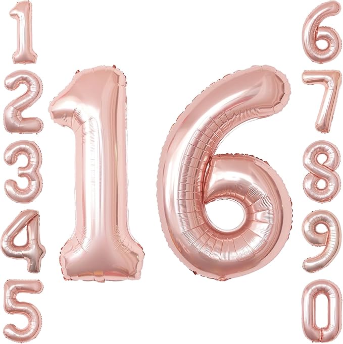 Rose Gold Number 16 Balloon 40 Inch, Gorgeous Foil by Unknown