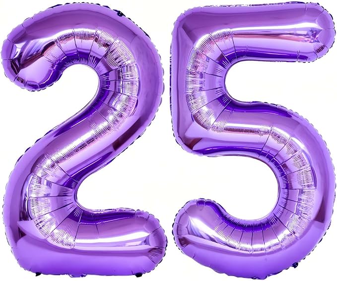 Purple 25 Number Balloons, 40 Inch Giant Number 25 Balloons Foil Mylar Helium by Lovoir