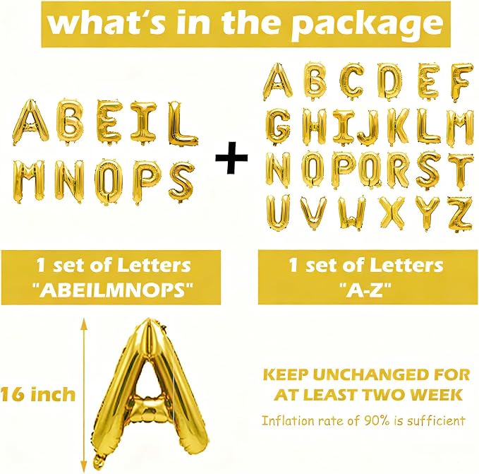 36 Pcs Gold Letter Balloons, Custom A-Z Set - Image 3
