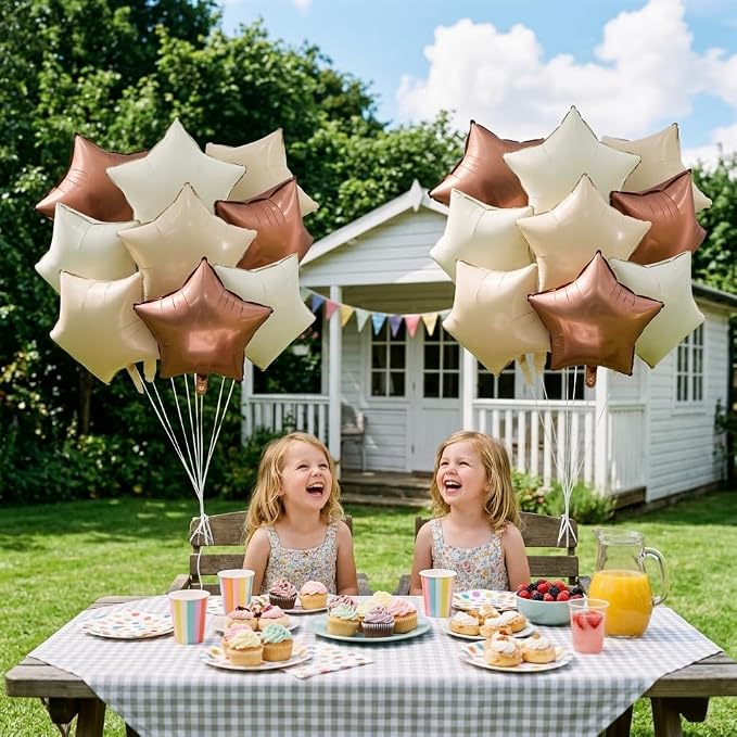 TONIFUL 15Pcs Star Shaped Balloons 18Inch Cream Caramel Brown Foil Balloons | - Image 6