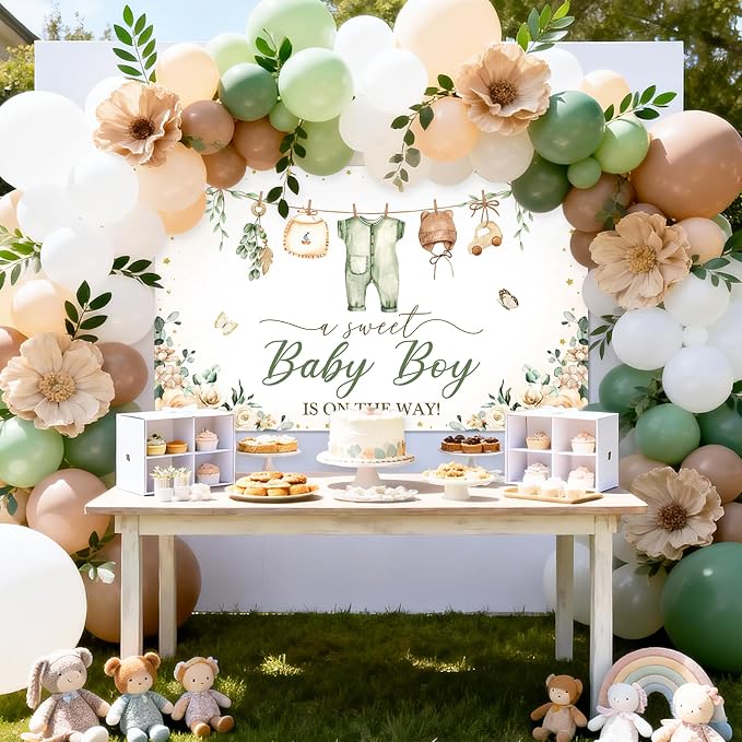 Mocsicka Baby Shower Backdrop Banner Cute Clothes Baby Shower Background - Image 2