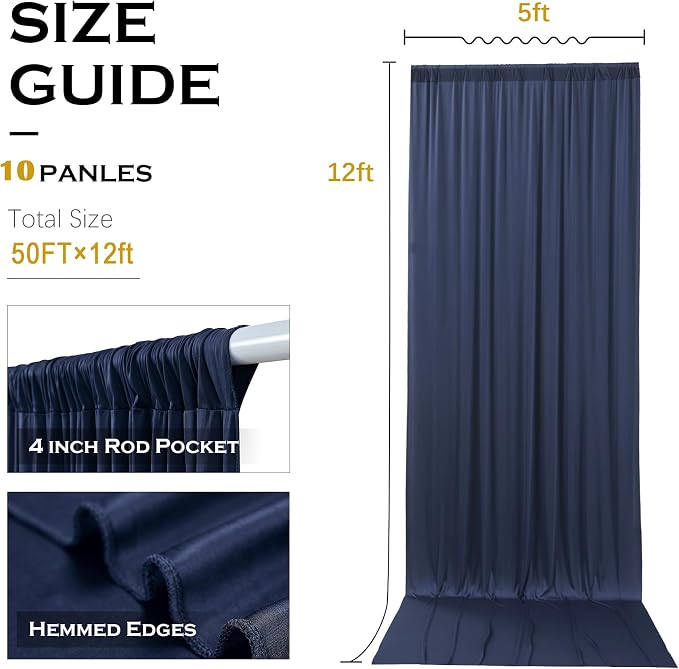 50ft×12ft Navy Blue Backdrop Curtain - Image 6