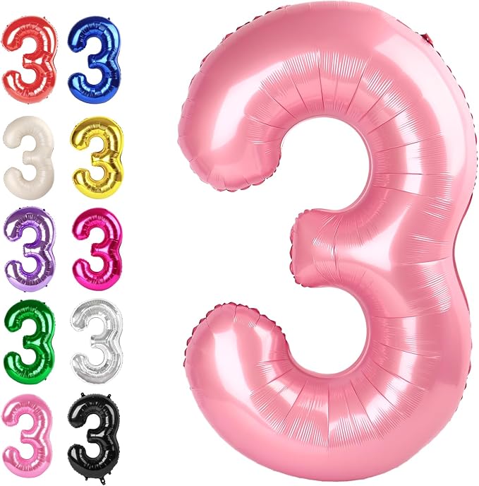 Pearl Pink Number 3 Balloon 40 inch, Balloon numbers party supplies, deco photo by Upgesy
