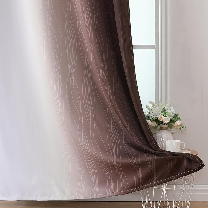 Brown and Greyish White Gradient Blackout Curtains 102 Inches Long - Image 6