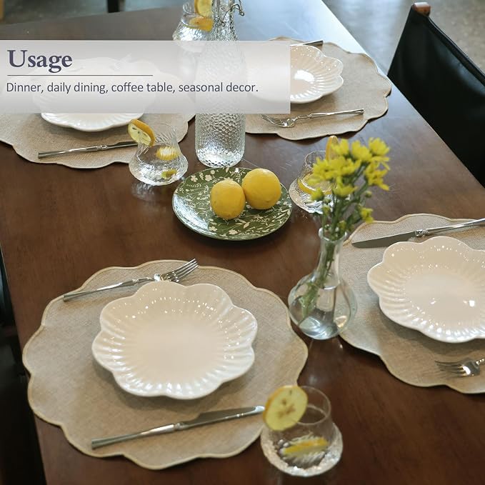 AHHFSMEI Round Faux Linen Placemats Set of 4 Heat Resistant Non-Slip Stain - Image 4