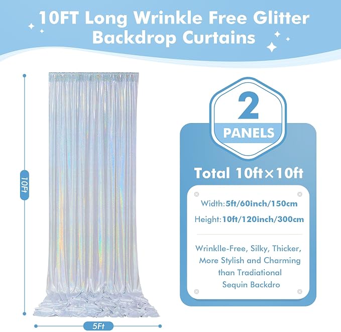 10x10ft Shimmer Silver Sequin Backdrop Curtain - Image 7