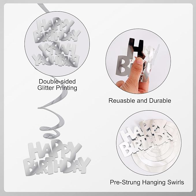 BEISHIDA 12 Pcs Pre-Strung Happy Birthday Hanging Swirl Decorations - Image 3