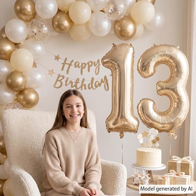White Gold Number 13 Balloon 40 Inch, Champagne Foil Teen Decoration | Official - Image 2