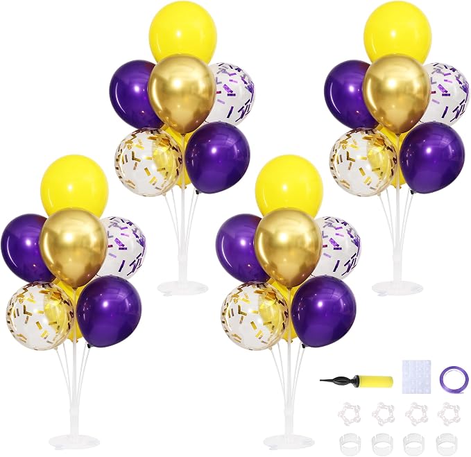 4 Sets Purple Gold Yellow Balloons Stand Kit by ZyloonDecoration