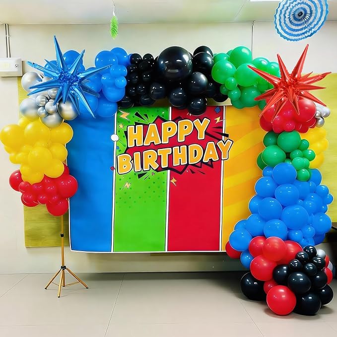 Red Blue Yellow Green Black Balloons, 22 Inch Red Blue Explosion Star Foil - Image 5