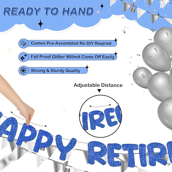 Fulmoon Pre Strung Happy Retirement Banner Glitter Retirement Sign Funny - Image 3