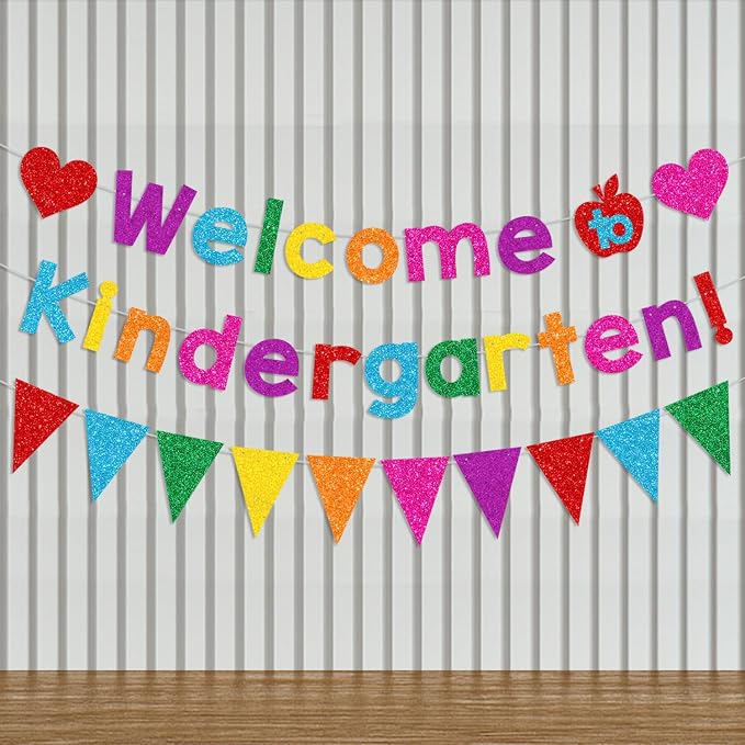 Glittery Welcome to Kindergarten Banner Pennant Back to School Decorations | - Image 6