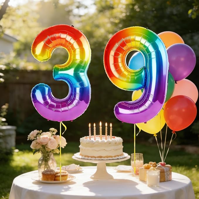 40 Inch Number 39 Balloons for 39th Birthday Party Decorations, 0-100 Rainbow - Image 3