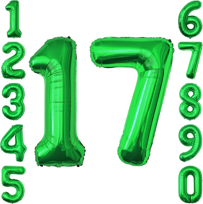 Green Number 17 Balloon 40 Inch, Luminous Foil Duo by Unknown