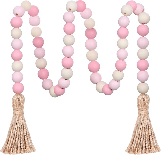 Meplait Wood Bead Garland, 39in Decorative Tassels Garland, Rustic Farmhouse by Meplait