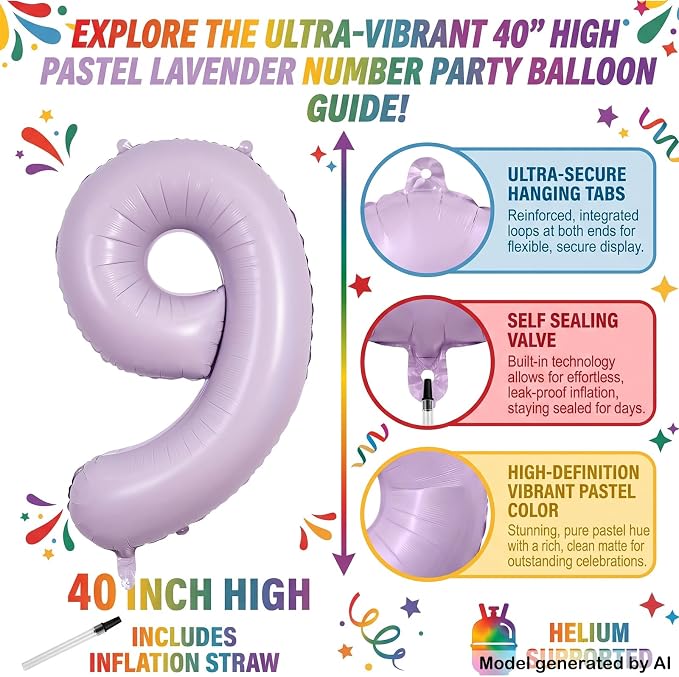 40 Inch Lavender Foil Number 19 Balloon - Image 2