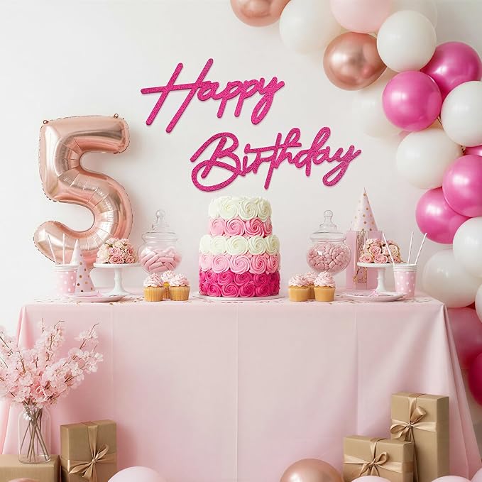 Rose Pink Happy Birthday Sign for Backdrop - Image 6