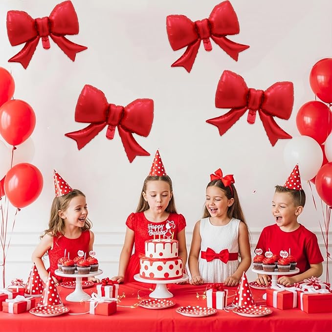 Vuzvuv 5 Pcs Big Red Bow Balloons, 30 Inch Foil Bow Balloon - Image 4