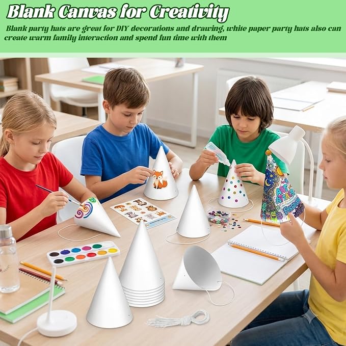 WEOXPR White Paper Party Hats for Birthday, Decorative Bulk Cone Hat for Adults - Image 2