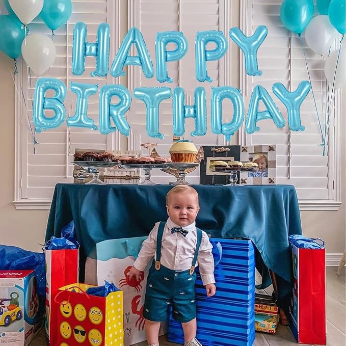 TONIFUL 16 Inch Light Blue Happy Birthday Balloons Banner Decor - Image 5