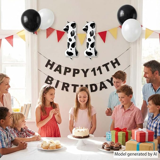 40 Inch Cow Print Number 11 Balloon, Giant Black and White Foil Number Balloons - Image 3