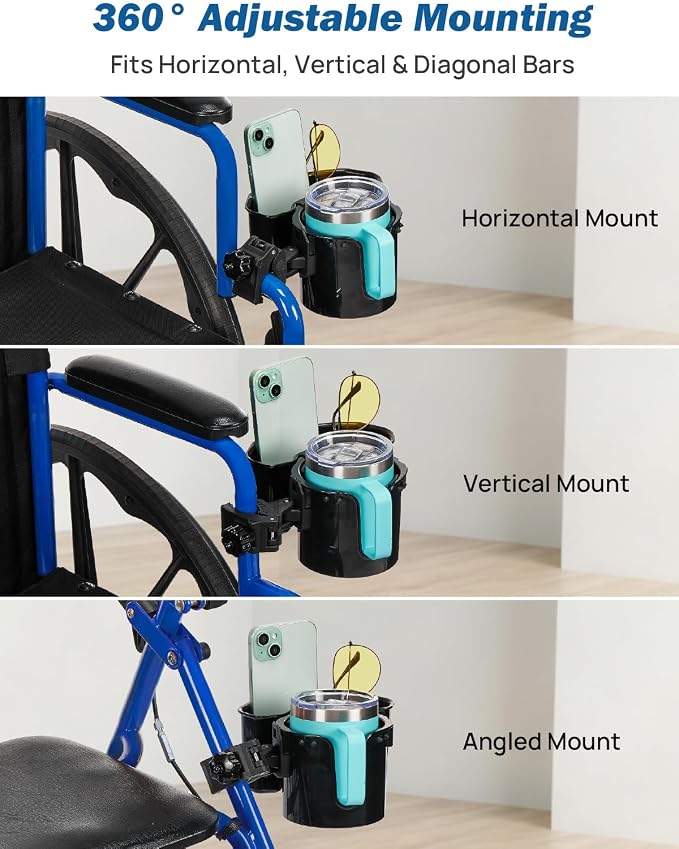 JOYTUTUS Wheelchair Cup Holder, 2-in-1 Walker Cup Holder - Image 5