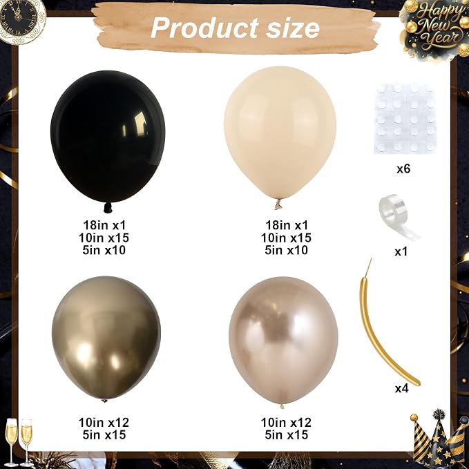 Black and Gold Balloon Arch Garland Kit, Graduation Balloons Black White Sand - Image 2