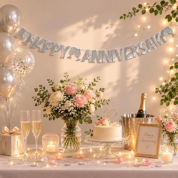 Happy Anniversary Banner, Wedding Anniversary Party Decorations Supplies - Image 5
