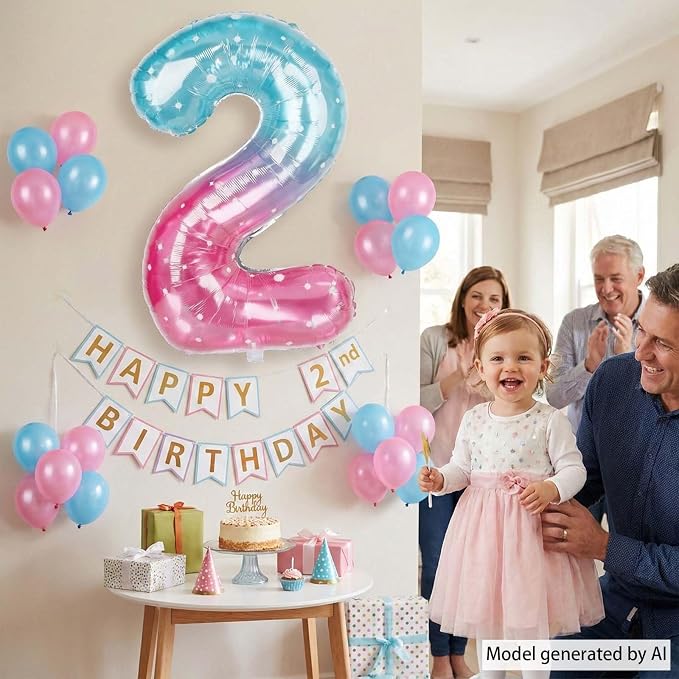 40 Inch Pink Blue Number 2 Balloon, Large Gradient Pink Blue Mylar Foil Number - Image 6