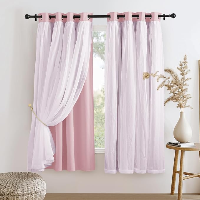 PONY DANCE Short Pink Curtains, 52 W x 63 L, Light Pink - Image 2