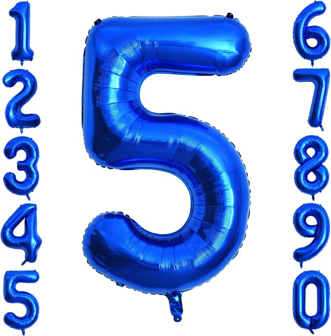 Navy Blue Number 5 Balloon 40 Inch, Shiny Metallic Digit Celebration Decor | by Unknown