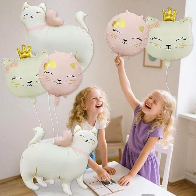 6 Pcs Cat Foil Balloons Giant Cute Pet Cat Balloons Crown Kitty Cat Head - Image 3