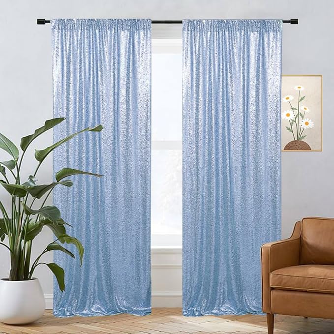Eternal Beauty Baby Blue 3mm Sequin Backdrop 2x8 Ft 2 Pack Wedding | Dense - Image 4