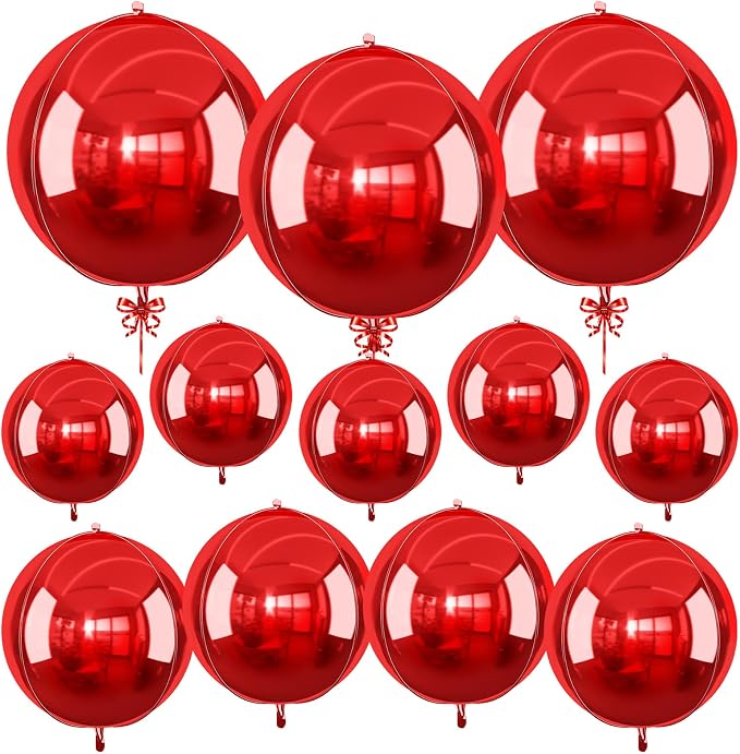 12Pcs Red Round Foil Balloons, Metallic Red Foil Balloon by vibzox