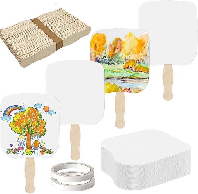 LOTMER 25 Sets Church Fans Handheld Kit | 50 Blank Cardstock Fan Sheets and 25 by LOTMER