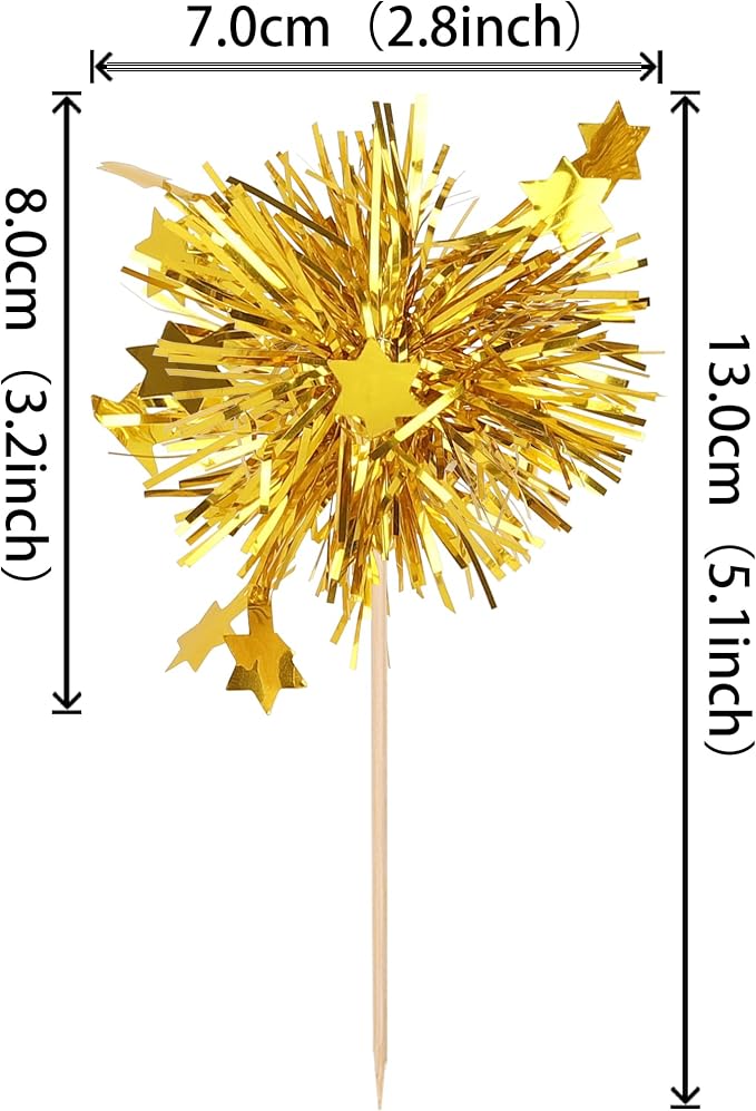 30 PCS Foil Firework Cupcake Toppers Star Cupcake Picks Sparkle Tinsel Flower - Image 2