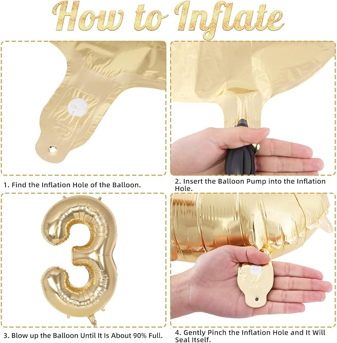 Champagne Gold Large Number 3 Balloon, 40 Inch Light Gold Foil Helium Number - Image 7