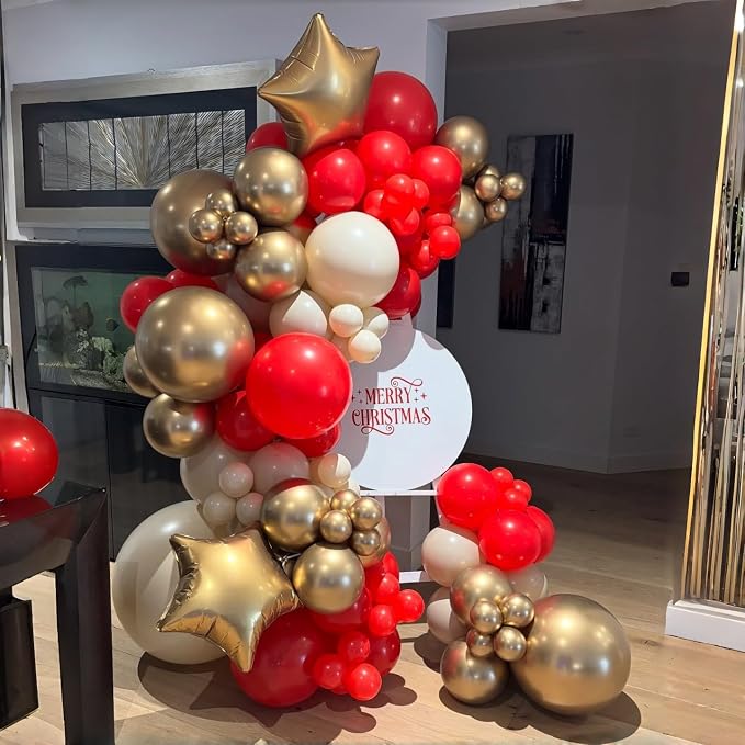 Red and White Balloons Set, 12 Inch Sand White Red and Gold Balloon, Metallic - Image 6