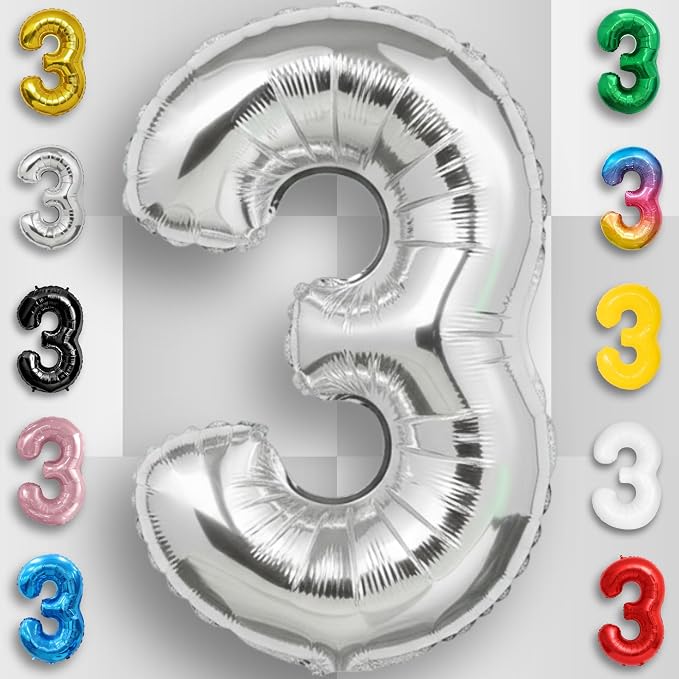 Silver Number Balloon 3 Mylar Foil Balloons 32 inch - Image 5