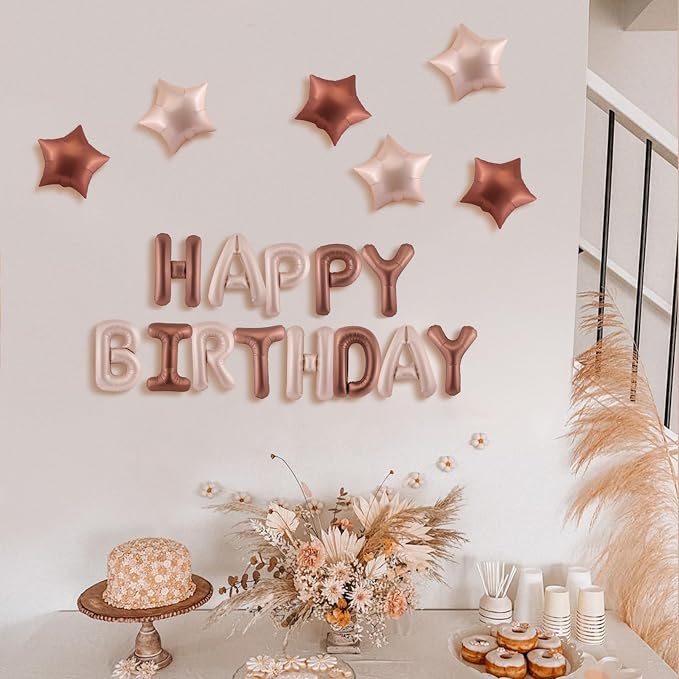 CANREVEL Happy Birthday Banner Decorations + 12Pcs Star Balloons, Chocolate | - Image 4